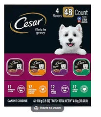 Cesar Filets in Gravy Wet Dog Food Variety Pack, 48 ct.