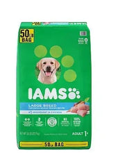 Green IAMS large breed dry dog food bag, adult 50 lb.