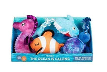 Plush dog toy variety set in box with 4 sea-themed stuffed animals