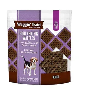 Waggin Train Pork & Bacon with Banana Recipe, High Protein Waffles Dog Treats, 36 oz