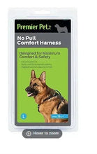 Large no-pull comfort pet harness, packaged with dog model