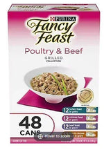 Purina Fancy Feast Poultry & Beef variety pack cat food box, 48 cans