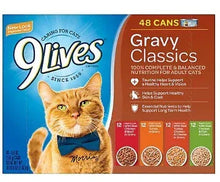 Cat wet food variety pack carton front with cat graphic and gravy classics flavors