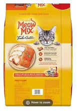Dry cat food bag back panel, 26 lb; yellow with ingredient icons and cat graphic