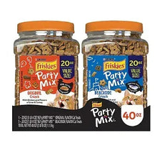 Friskies Party Mix cat treats 2-pack in two glass jars with snack pieces