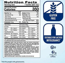 Nutrition facts panel for gluten-free vanilla shake, with lactose intolerance info