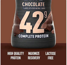 Fairlife Core Power Elite chocolate protein shake label showing 42g complete protein.