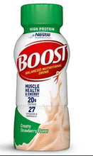 High-protein drink bottle, BOOST Balanced Nutrition, muscle health & energy, strawberry