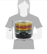 Elite Gourmet 5-tier digital dehydrator compact size with stacked trays and base dial