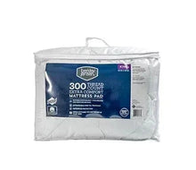 King-size waterproof mattress pad, white, in clear bag with blue label