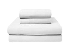 Cotton sateen king sheet set in brilliant white with subtle stripe texture