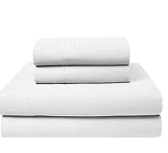 Berkley Jensen 600 Thread Count Cotton Sateen 4 Pc. Queen Size Sheets Set - Stripe Brilliant White
