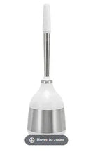 Toilet plunger with white handle, silver metal shaft, and white base