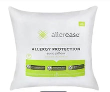 AllerEase allergy protection euro pillow in white with green label and logo