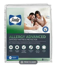 Allergy Advanced zippered mattress protector package with Sealy logo and icons