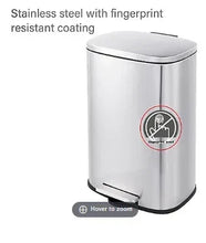 Stainless steel step-on trash can with fingerprint-resistant coating and round lid
