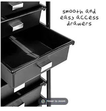 Black craft cart with open top compartment and smooth sliding drawers