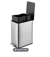 QualiaZero slim step trash can, stainless steel with open lid and black inner bin