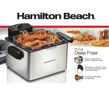 Stainless deep fryer with wire basket, black lid and handle