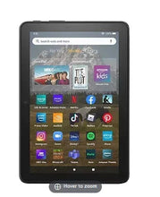 Black Fire HD 8 tablet with home screen icons and search bar