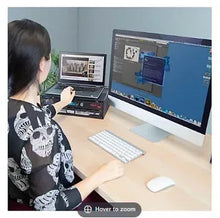 Desk monitor riser with mesh drawers and open top platform for monitor placement