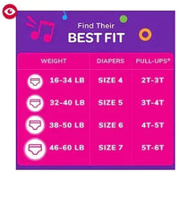 Pull-Ups training pants box back panel with size chart for 2T-3T to 5T-6T
