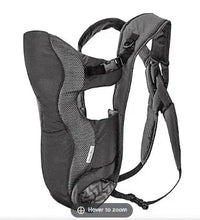 Breathable baby carrier in dark gray with mesh panel and adjustable straps