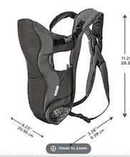 Breathable baby carrier in dark gray with front pocket and side straps