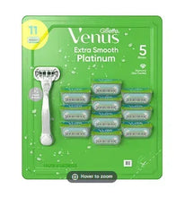 Gillette Venus Extra Smooth Platinum razor with 11 replacement blades, 5 blades shown