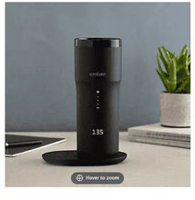 Ember black travel mug with lid, base, and temperature number display