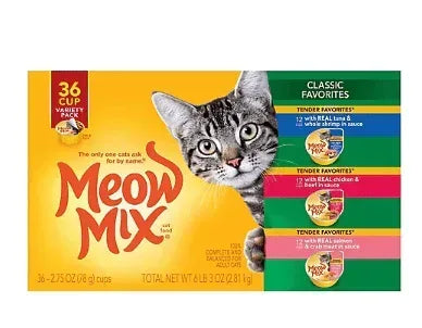 Meow Mix Classic Favorites Cat Food Variety Pack, 36 pk./2.75 oz.