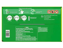 Back of laundry detergent pacs box with handling icons, barcode, and instructions text blocks