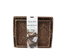 Set of 2 dark brown rattan nesting serving trays