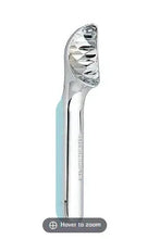 Stainless steel ice cream scoop with curved handle and trigger release