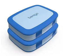 Bentgo Fresh kids lunch box set, two blue stacked containers with hinged lids
