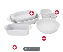 White ceramic mixed baking dish set, 8-piece assortment with multiple forms