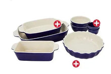 Henckels ceramic baking dish set, blue and cream, 8-piece mixed bakeware