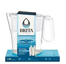 BRITA 10-cup water pitcher with handle and filter cartridges on box