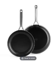OXO Softworks frypan set with two black skillets and loop handles