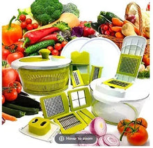 MegaChef 10-in-1 spinner and slicer set with green grater disks and white bowls