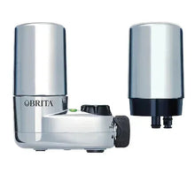 Chrome faucet mount filter system with two filter housings and black control handle