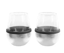 Double-wall insulated wine sleeves, silver, set of 2 with black ring base