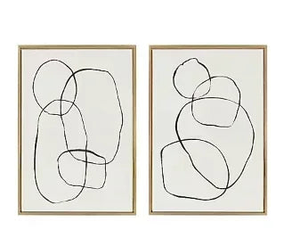 Kate and Laurel Sylvie Sylvie Modern Circles Framed Linen Textured Canvas Wall Art Set by Teju Reval, 2 Piece 23x33 Gold
