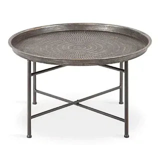 Kate and Laurel Mahdavi Boho-Chic Hammered Metal Tray Coffee Table - Brushed Silver