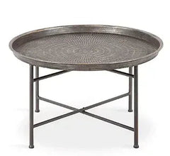 Kate and Laurel Mahdavi Boho-Chic Hammered Metal Tray Coffee Table - Brushed Silver
