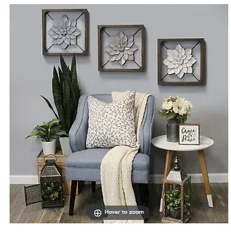 Stratton Home Decor Framed Metal Flower - White