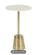 Round marble-top side table with gold pedestal base and slender stem