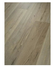 Weathered vinyl plank flooring with visible seams and light woodgrain grain