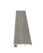 Grey pine baby threshold trim profile with wood-grain face and tan backing