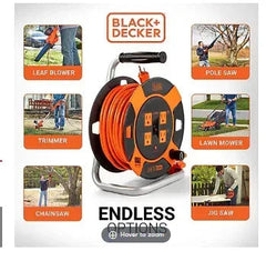 Black + Decker 50' 14AWG SJTW Retractable Extension Cord Reel With 4 Outlets